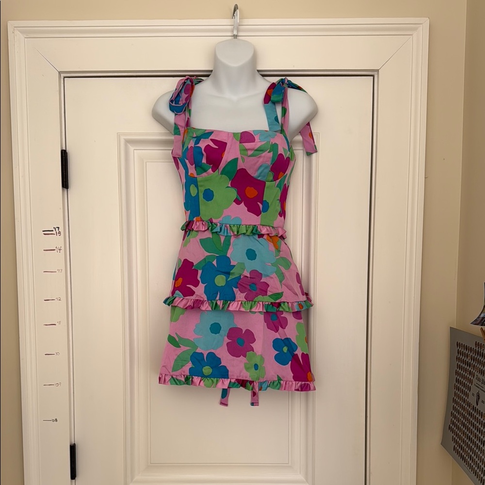Floral Sleeveless Dress with Ruffle Details